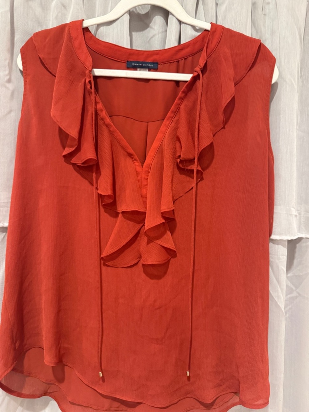 Tommy Hilfiger Women's Orange Ruffle V-Neck Blouse